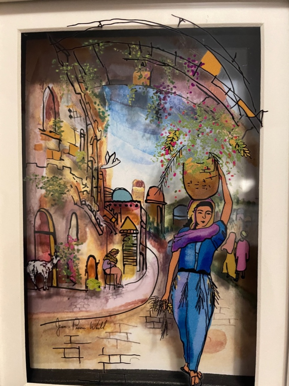 Jean Pierre Weill Framed Colorful Market Scene on glass. 3D. Signed 6 X 8 - Picture 3 of 4